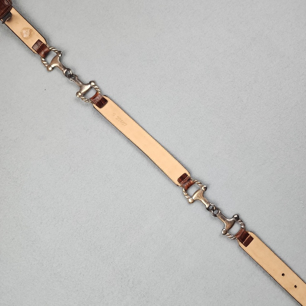 Brighton Belt Womens Small Brown Croc Embossed Leather Horsebit Silver Buckle - Picture 3 of 9